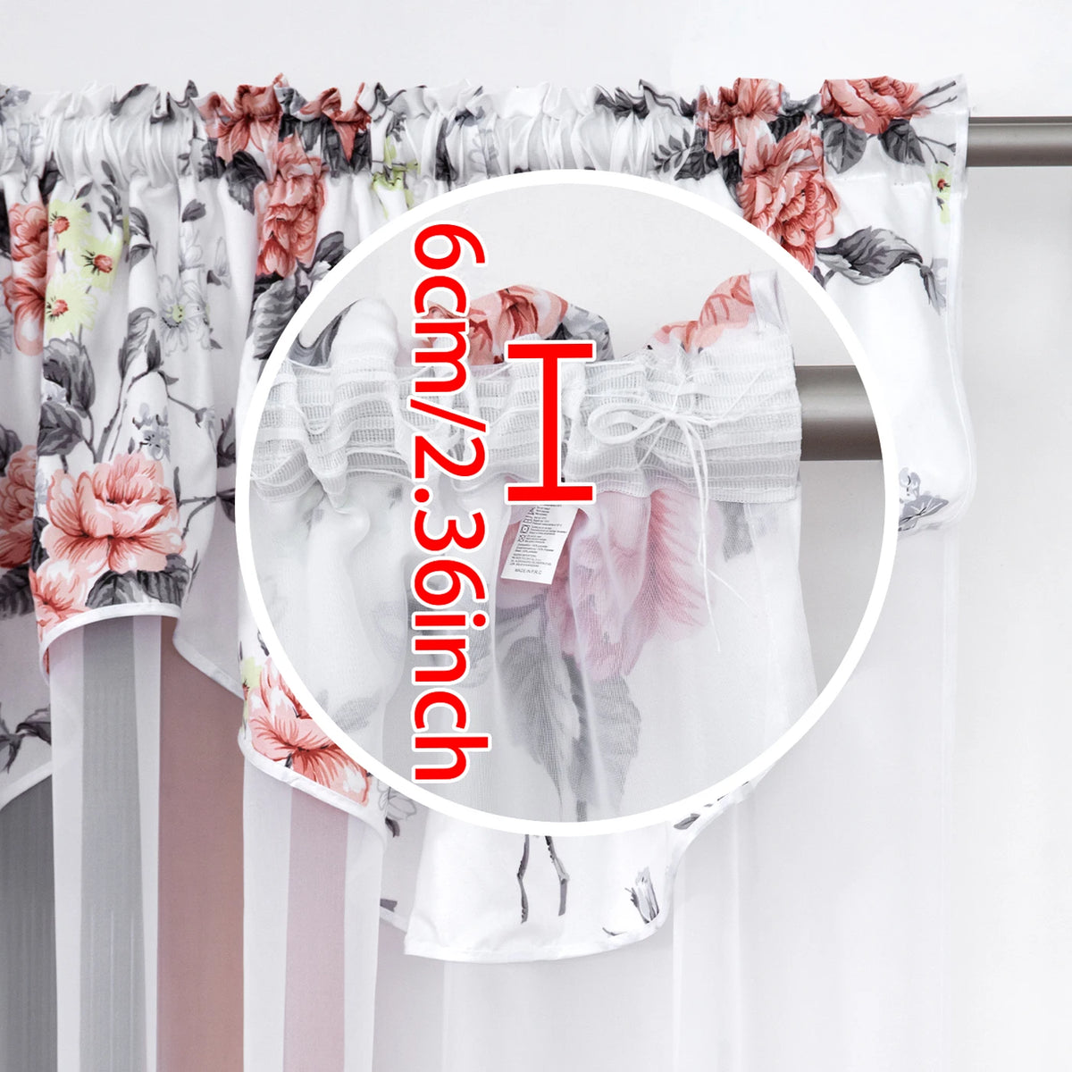 rideau floral fleurs roses feuilles vertes fond blanc translucide classique salon maison