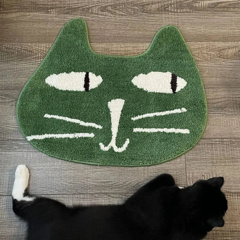 tapis sol antidérapant imperméable polyester motif chat visage orange marron vert moderne salle bain