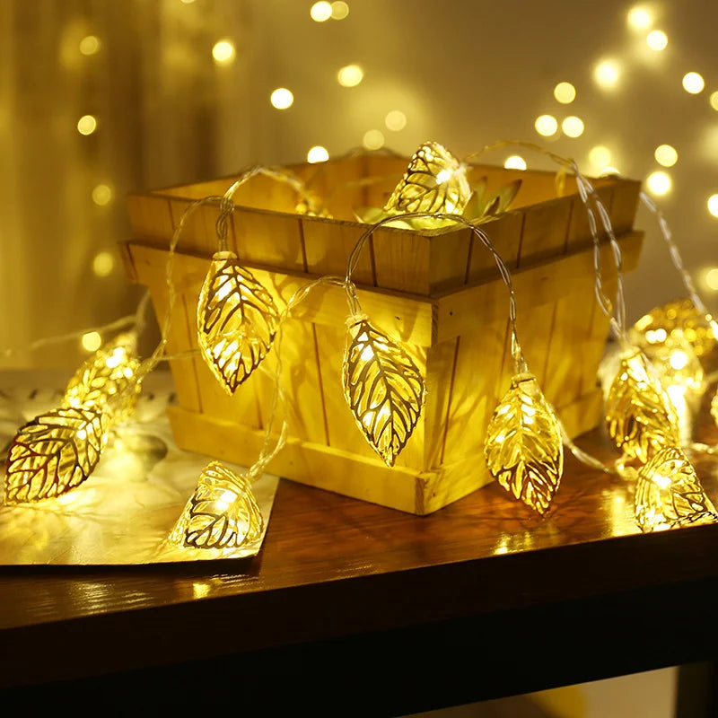 guirlande lumineuse feuilages doré blanc moderne noël 500m led piles inclusées