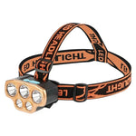 lampe frontale led noire orange rayées moderne ceinture recharge usb