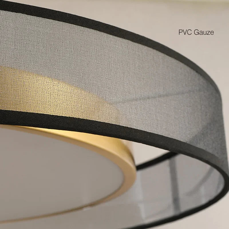 luminaire plafonnier led moderne minimaliste noir doré blanc gauze texturée semi transparent acrylique