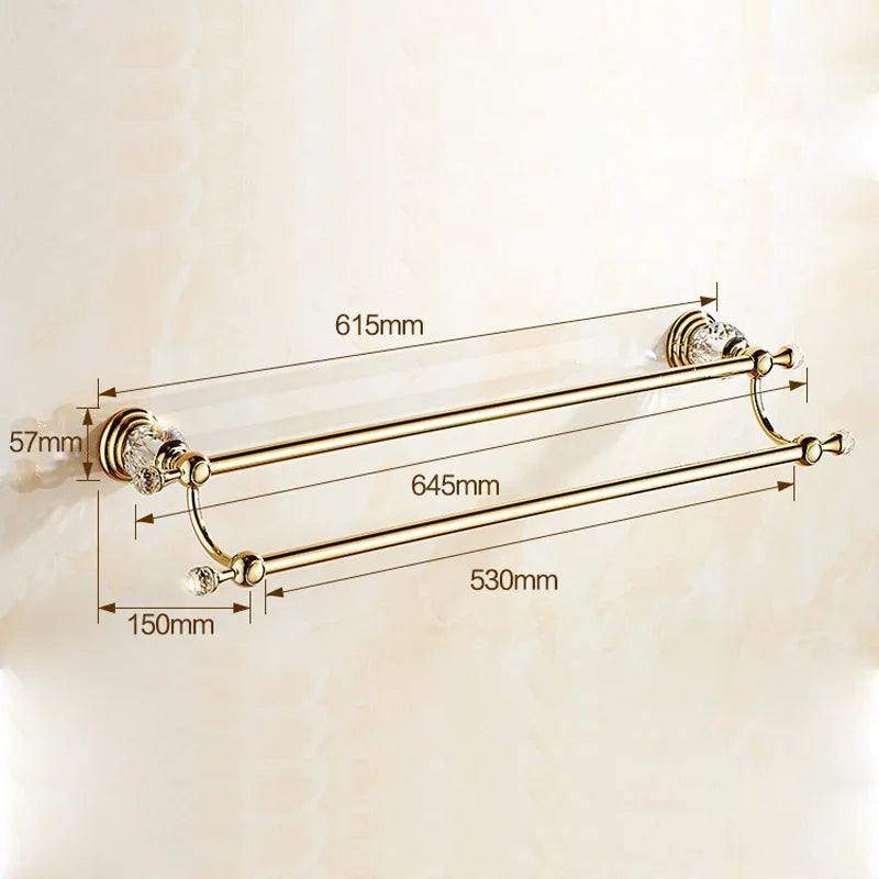 porte serviettes mural or cristal rondelles classique vis invisibles double barres 615mm