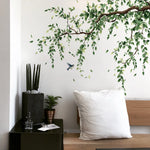 sticker mural feuillage oiseau vert brun naturel adhésif salon chambre décoration amovible fond