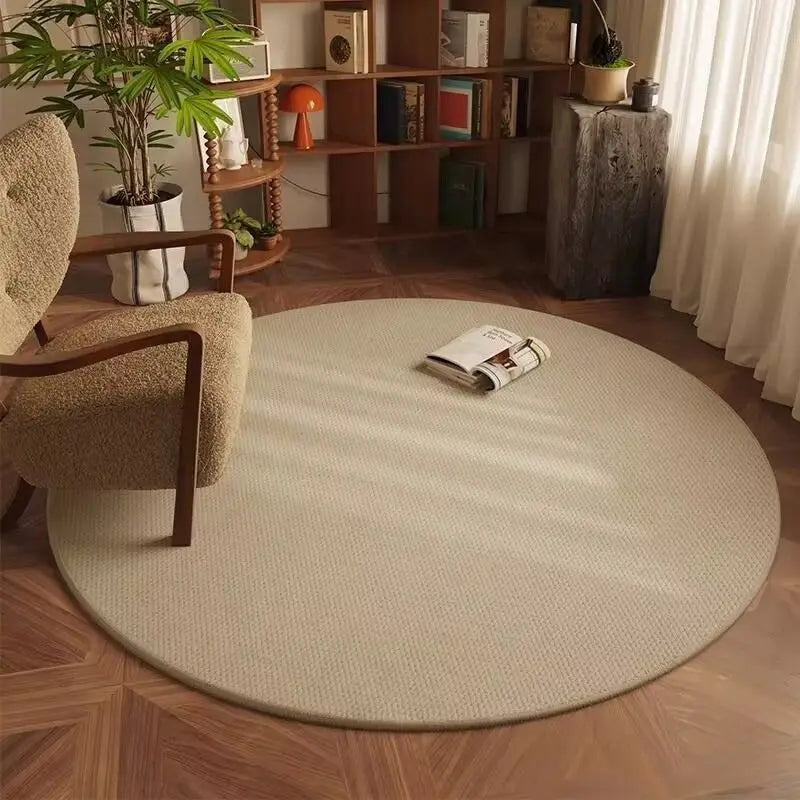 tapis rond moderne polypropylène polyester pile désossée solide beige clair chambre salon décoration durable