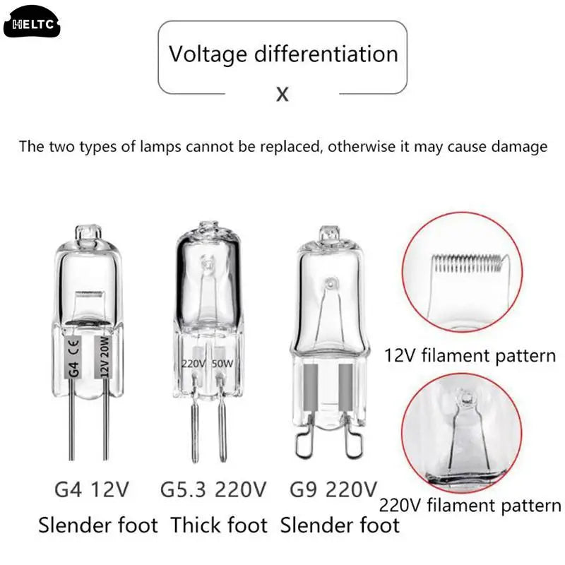 ampoules halogènes transparentes 12V 220V G4 G5.3 G9 filament classique 20W 25W 35W 40W