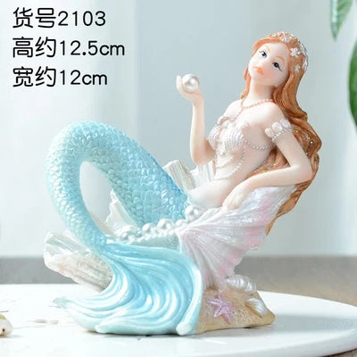 statue sirène résine bleu clair rose pâle coquillage mariage décoration intérieure fée méditerranéenne