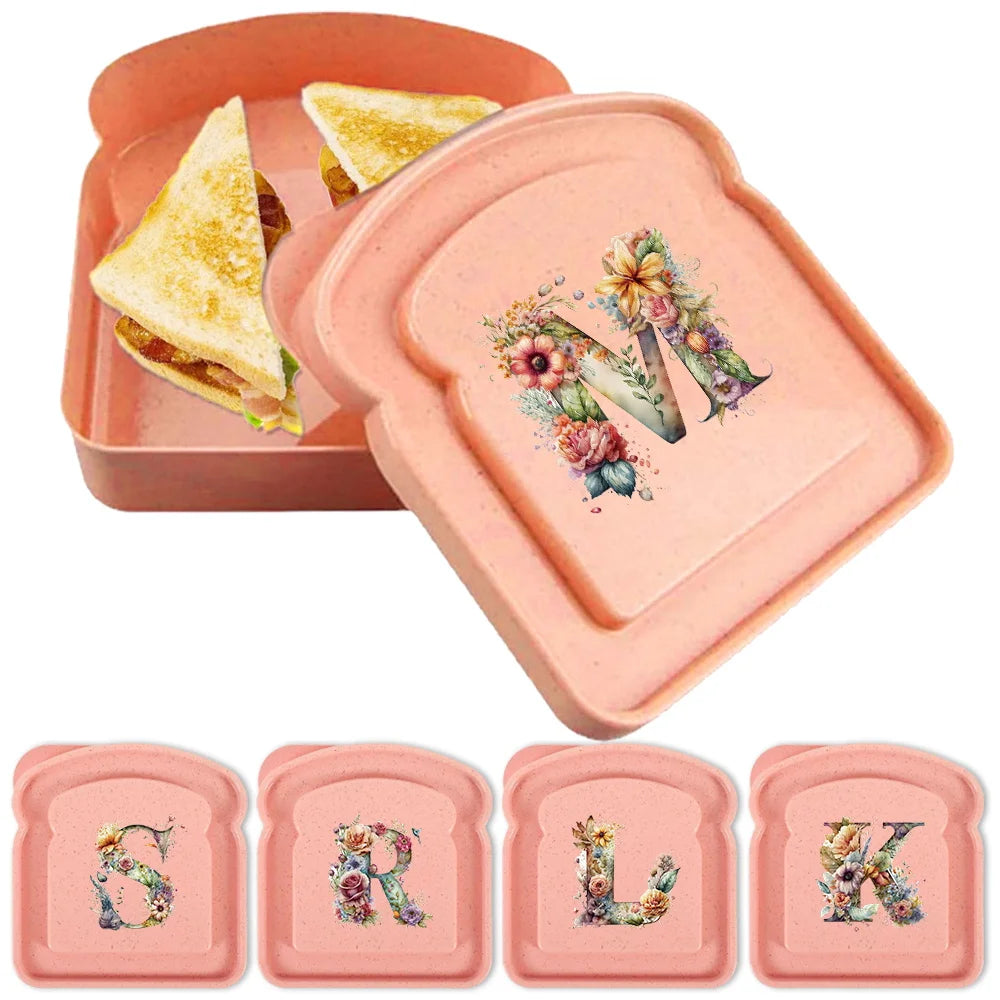 boîte sandwich rose clair motif floral lettres décoratives récipient alimentaire portable transport