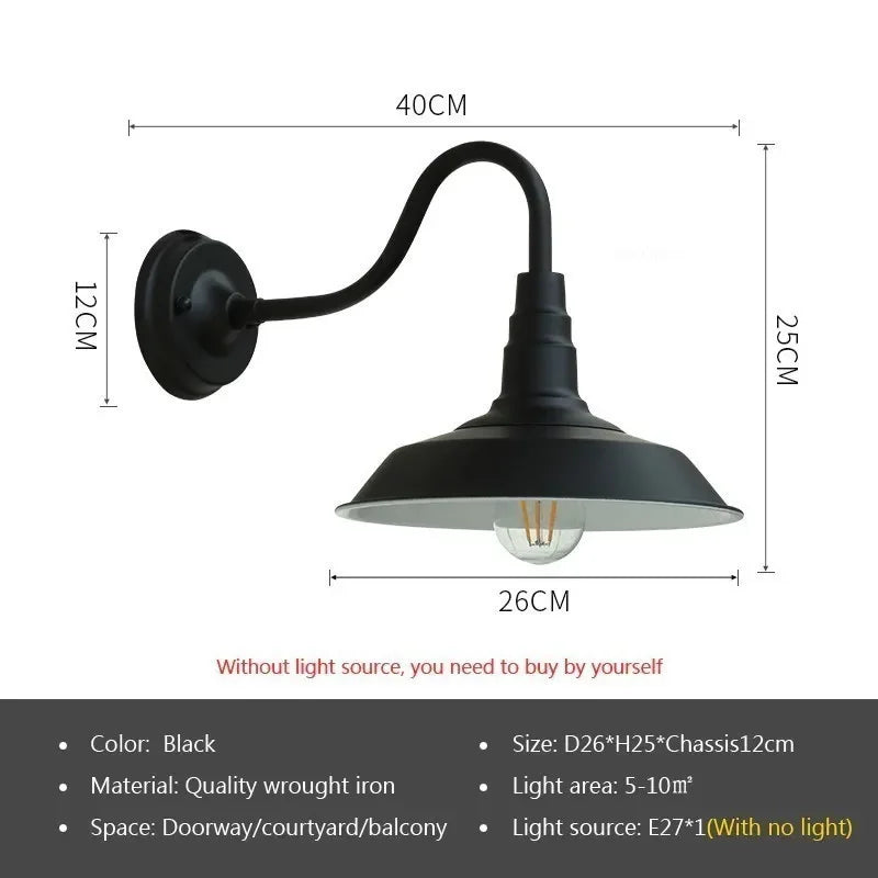 lampe murale industrielle vintage bronze noir étanche éclairage maison E27 LED