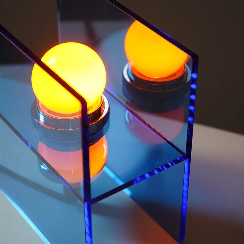 lampe table moderne bleu translucide lumière led base acrylique adhésif chambre