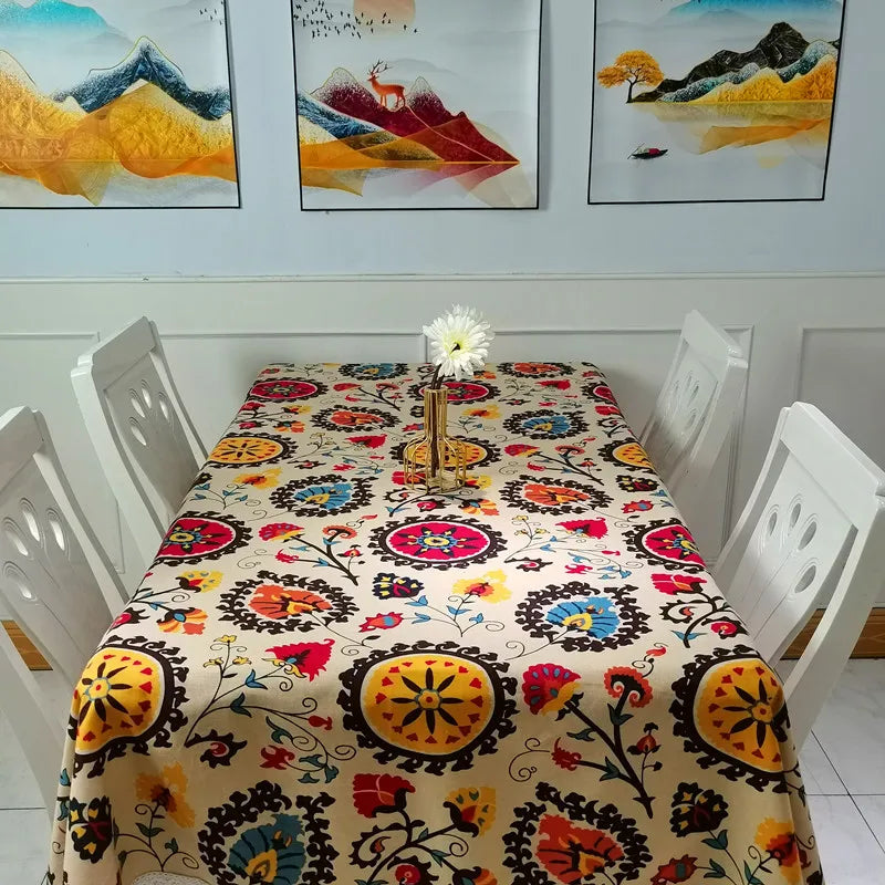 nappe rectangulaire lin coton couleur fleur soleil ethnique traditionnelle fête mariage restaurant salonextérieur