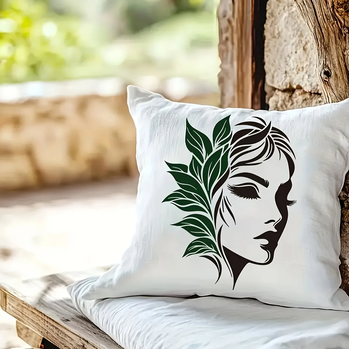 Stencil graphique moderne cadre mural tshirt coussin sac main illustration femme feuilles