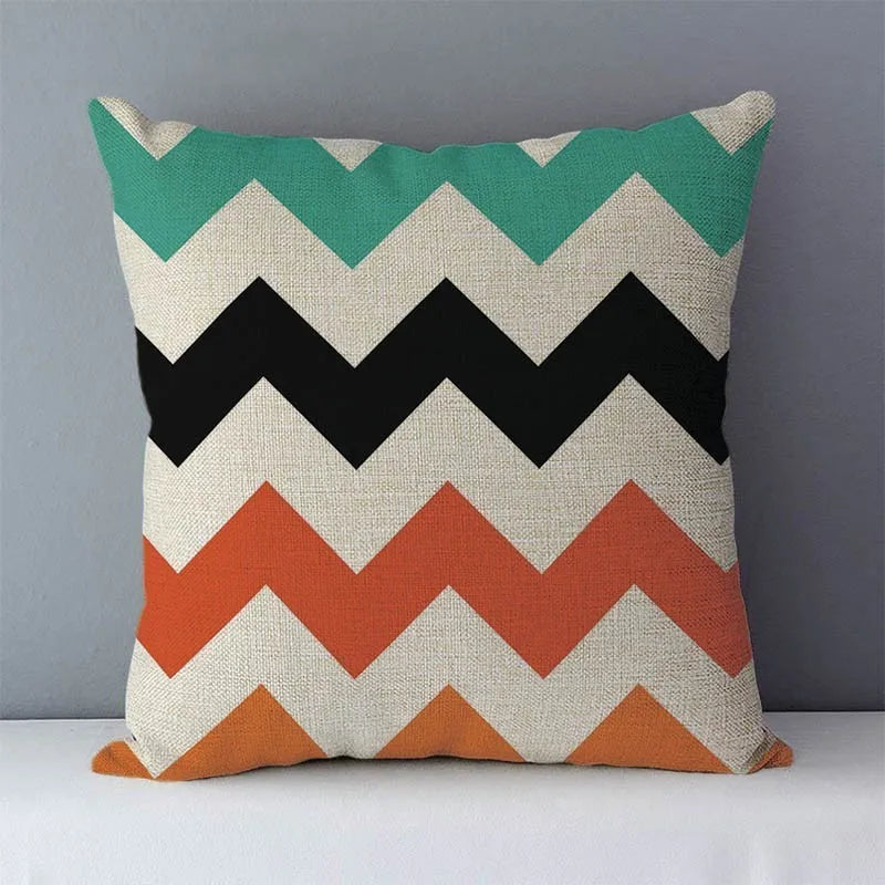 coussins carrés géométriques modernes polyester coton 45x45cm noir blanc bleu vert orange jaune marron