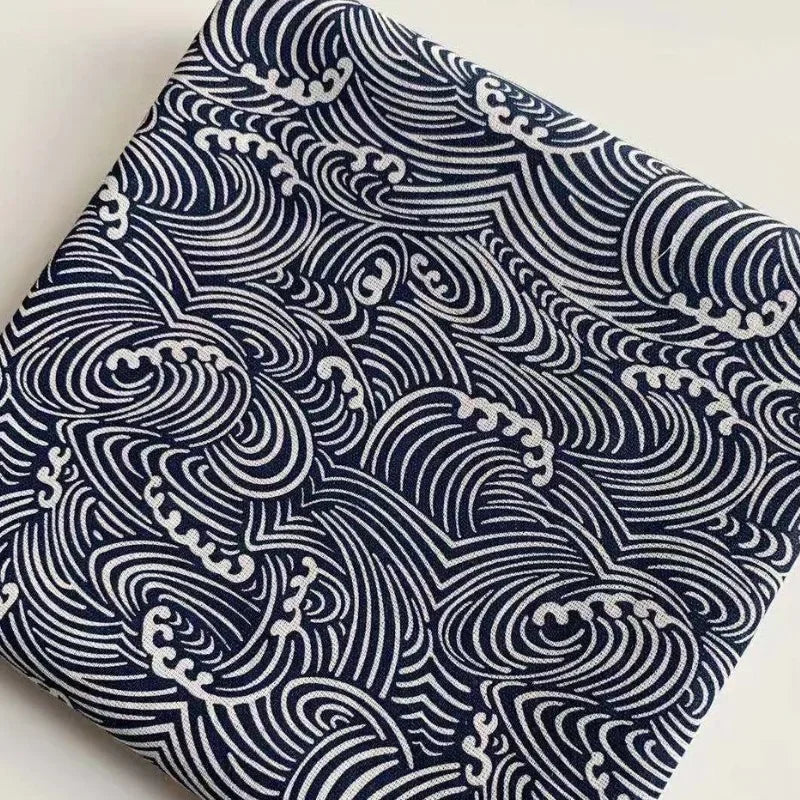 tissu teint motif vagues bleu marine blanc moderne serviettes 150cm large résistant abrasion 150x50cm