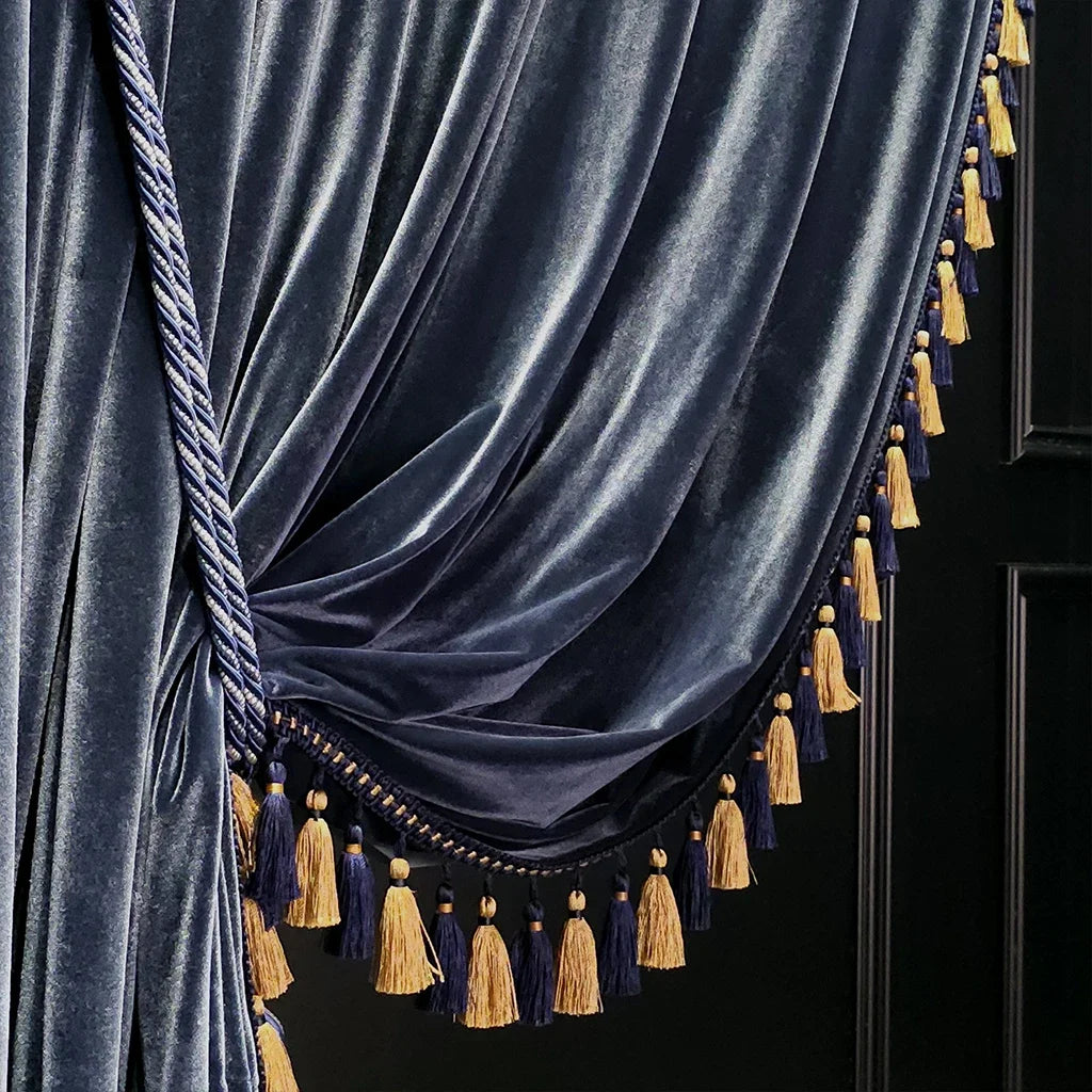 rideau velours bleu marine classique opacité dorés maison 100 polyester
