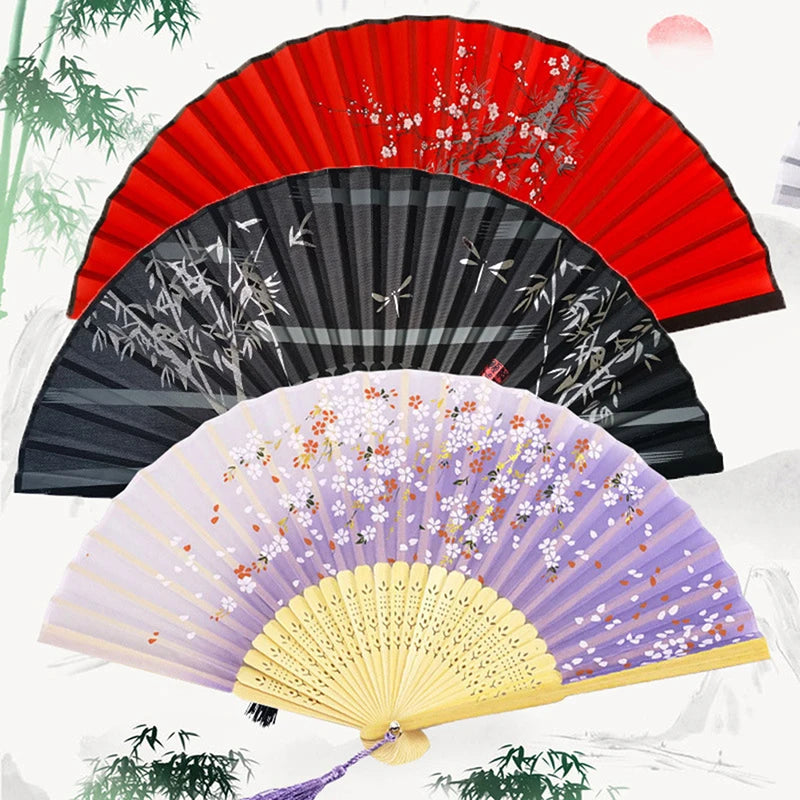 éventail traditionnel rouge fleurs oiseaux tassel noir blanc violet bleu floral