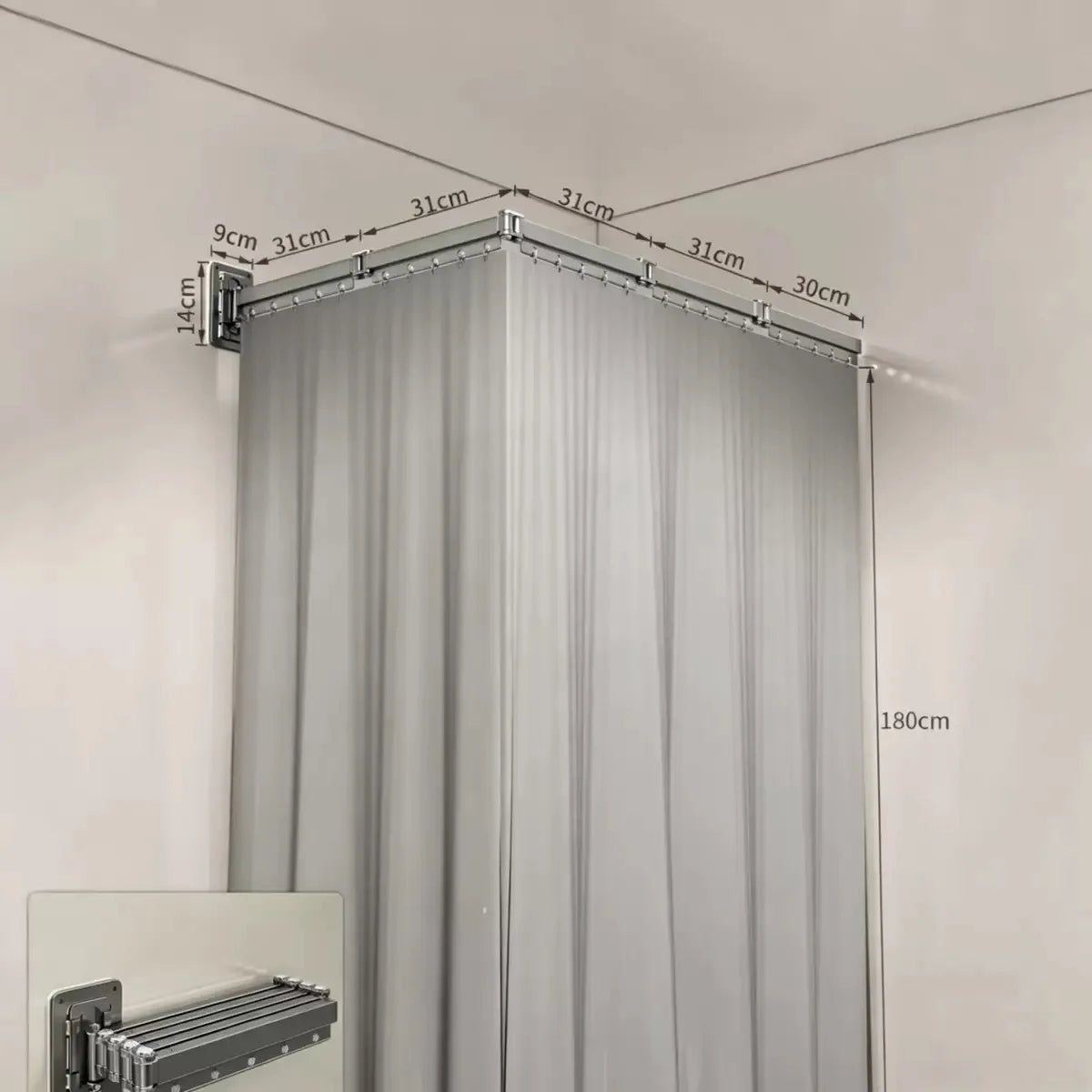 rideau douche plié plissé gris moderne respectueux environnement clips inclusion