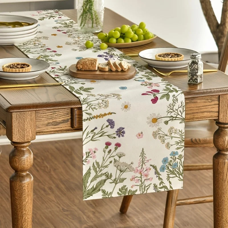 tableau chemin table motif floral sauvage rustique crème multicolore résistant intemporel