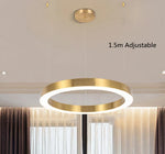 suspension lumineuse or moderne salle salon chambre anneaux concentriques lumière chaînes suspendues