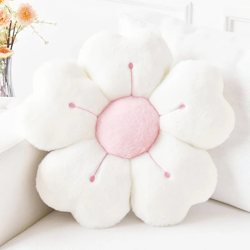 coussin décoratif fleurs arrondies rose blanc moderne doux polyester coton 32cm