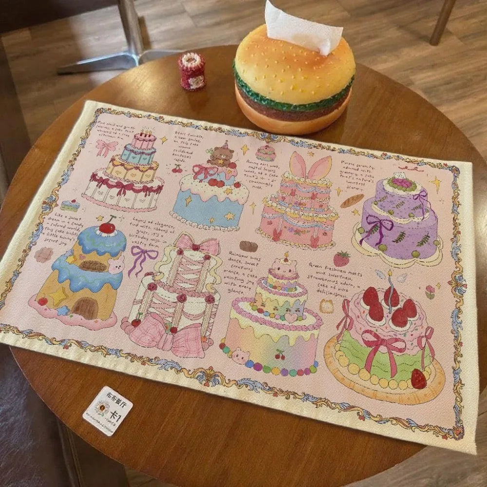 nappes décoratives kawaii fleurs gâteaux multicolores table fêtes extérieur