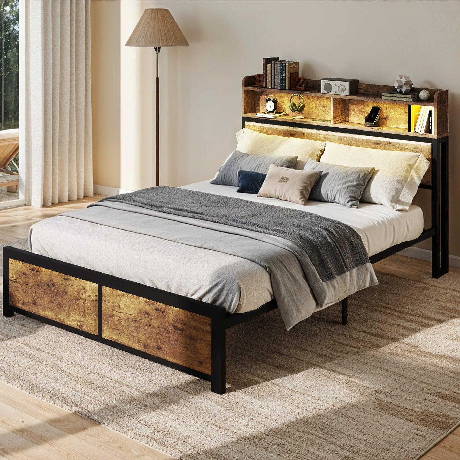 Chambre décorée avec le cadre de lit super king et textiles assortis