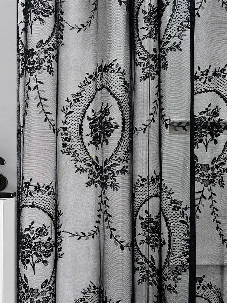 rideau floral polyester translucide champêtre blanc motif brodé vintage decoration extérieure