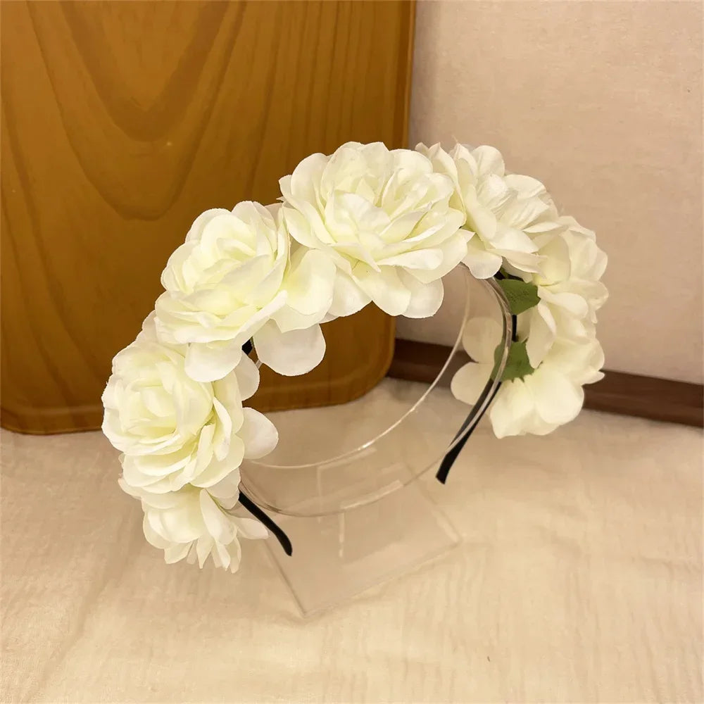 couronne fleurs artificielles bohème rouge rose blanche violette cheveux décoration mariage anniversaireintérieur