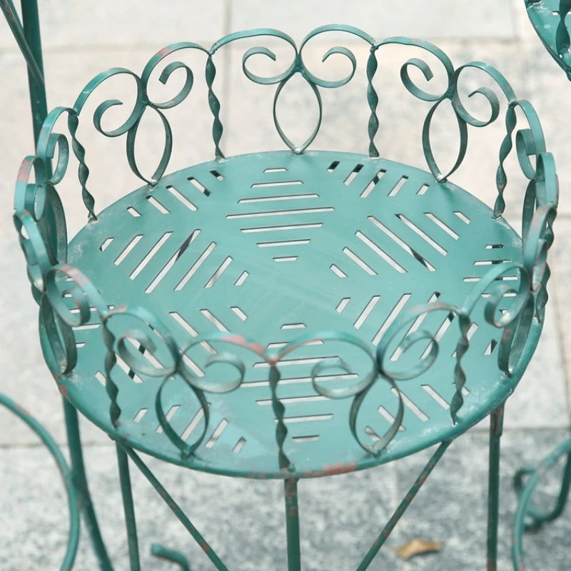 présentoirs plantes métal ajouré spirales vert turquoise décoration jardin vintage romantique