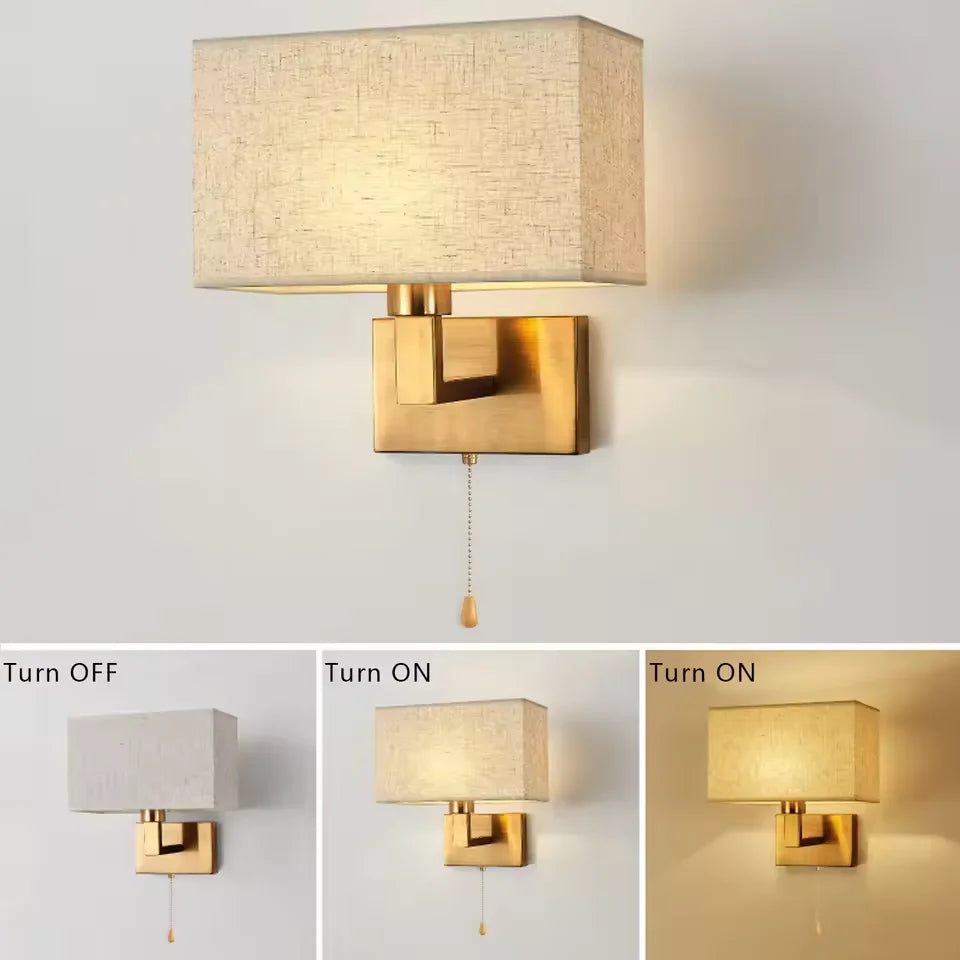 lampe murale moderne or beige tissu texture fine cordon interrupteur led 220v 110v