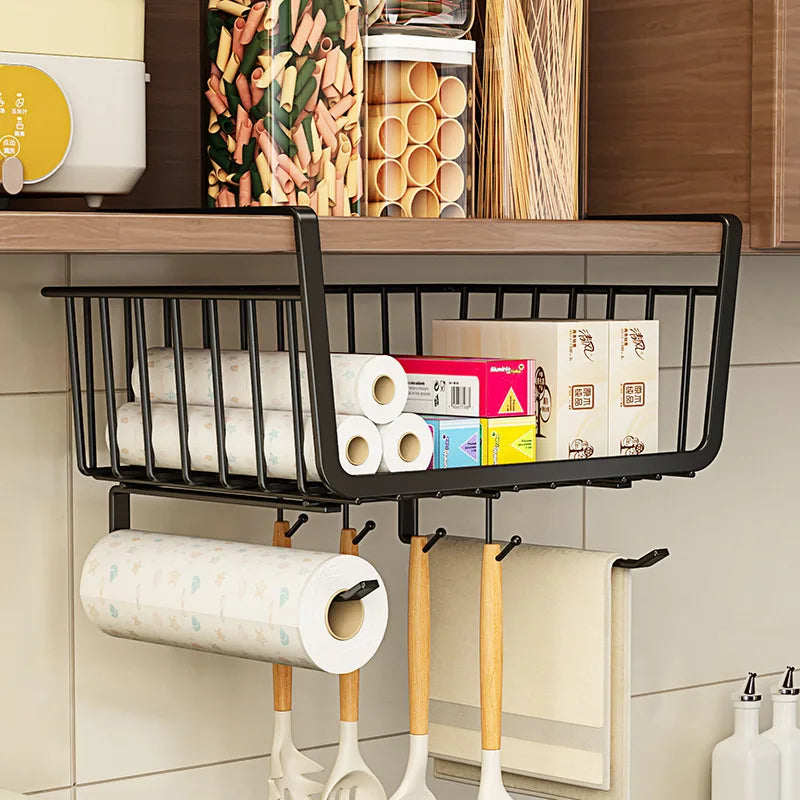 panier mural noir clips moderne rangement cuisine sous armoire crochets réutilisable métal
