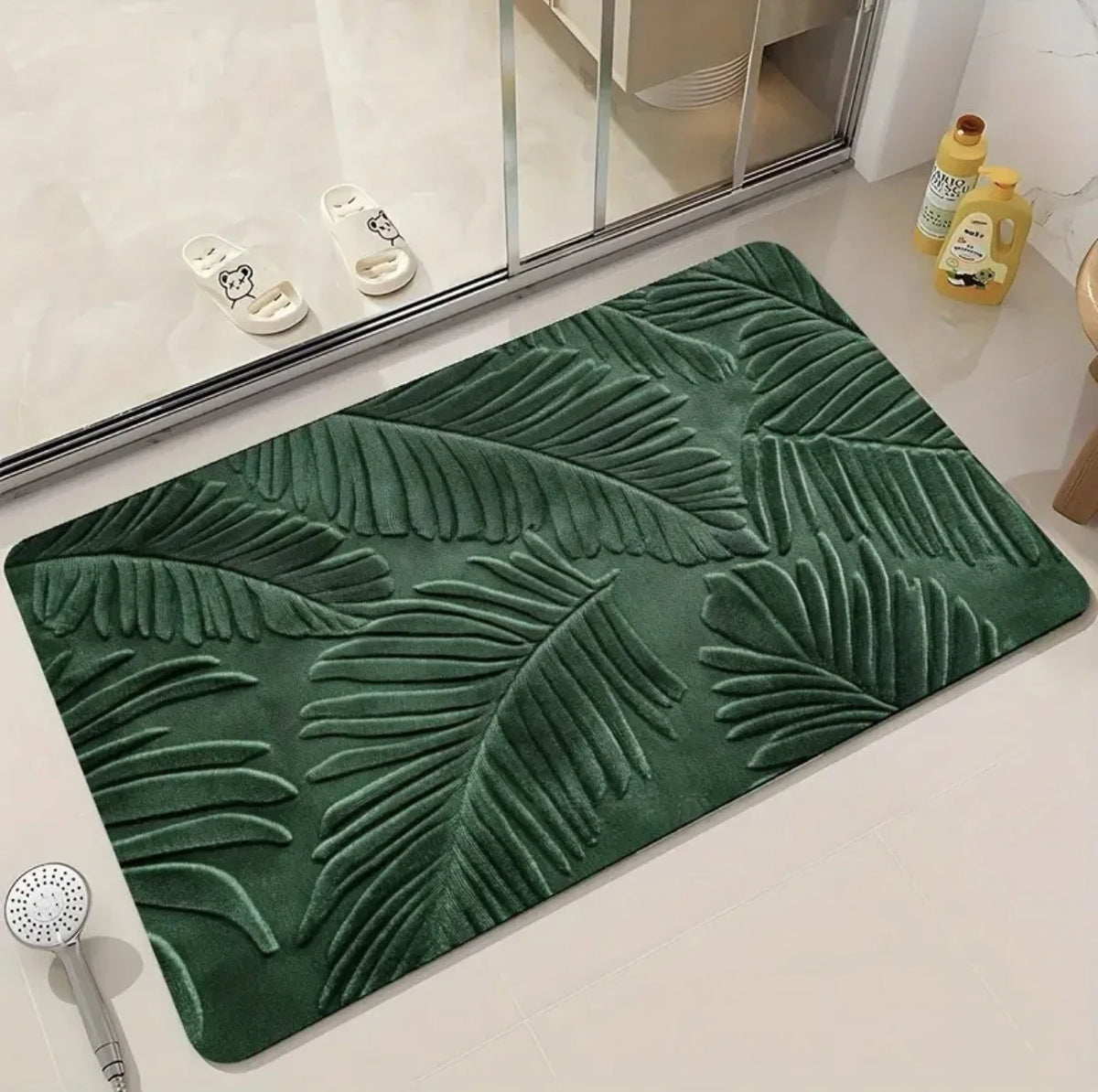 tapis antidérapant moderne feuilles tropicales vert blanc 30x40cm 40x60cm 50x80cm salon cuisine