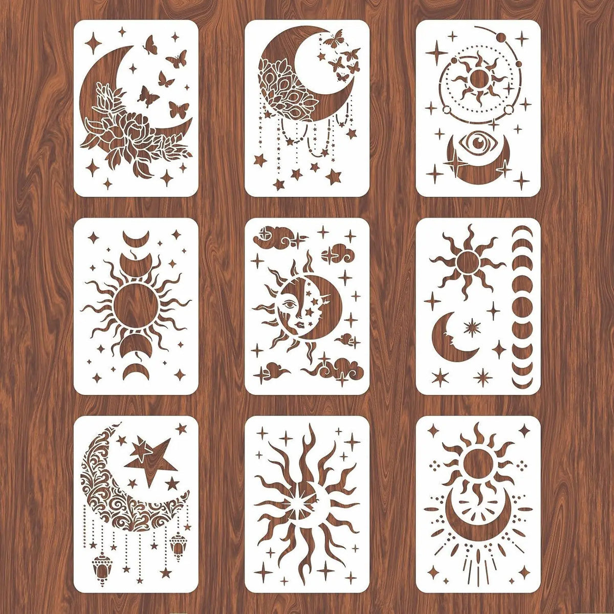stencils blanc noir lune soleil étoiles papillons floral adhésif artisanal décoration scrapbooking