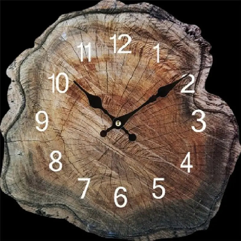 horloge murale bois naturelle rustique salon décoration vintage tranches marron brunOpaque horloge murale bois