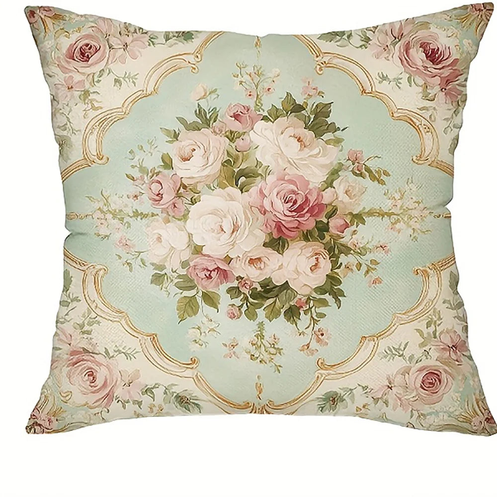 taies d'oreiller motif floral vintage rose blanche zip closure decoration chambre maison