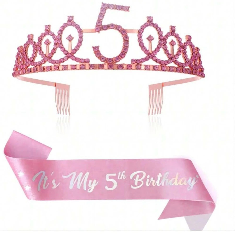 couronne anniversaire strass dorés ruban rose texte princesse fête cadeau favoris numéro anniversaire