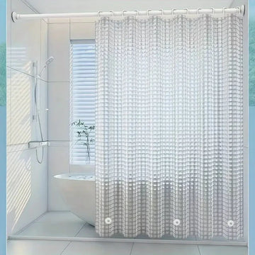 rideau douche transparent carreaux géométriques moderne aimants métal inoxydable respectueux environnement