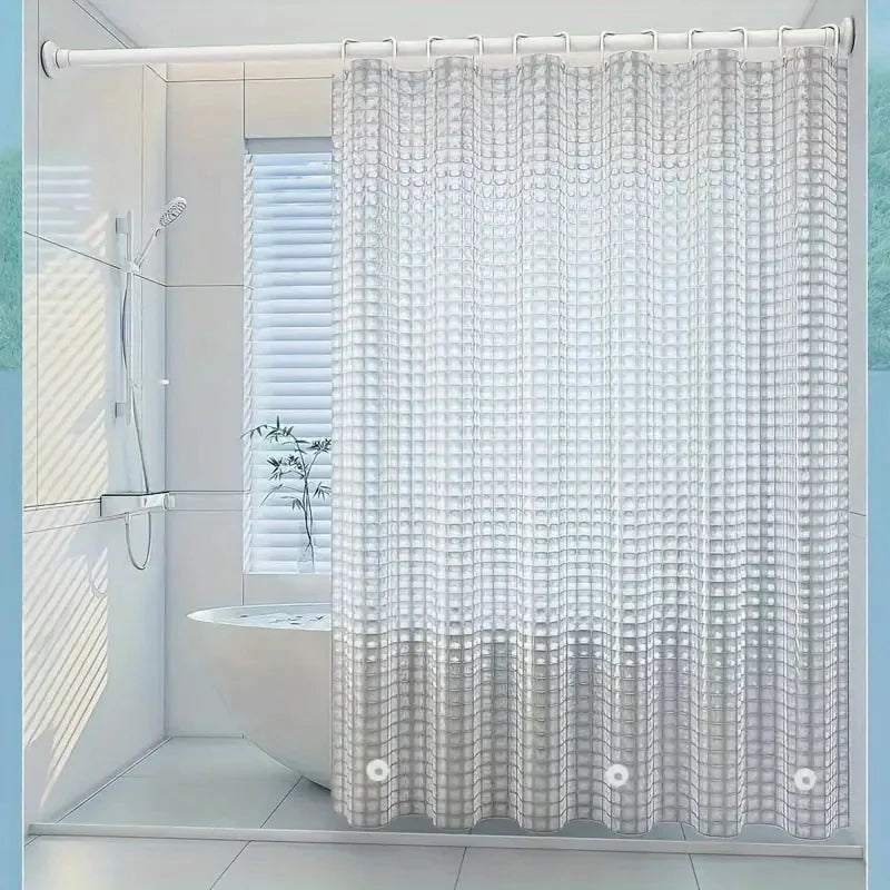 rideau douche transparent carreaux géométriques moderne aimants métal inoxydable respectueux environnement