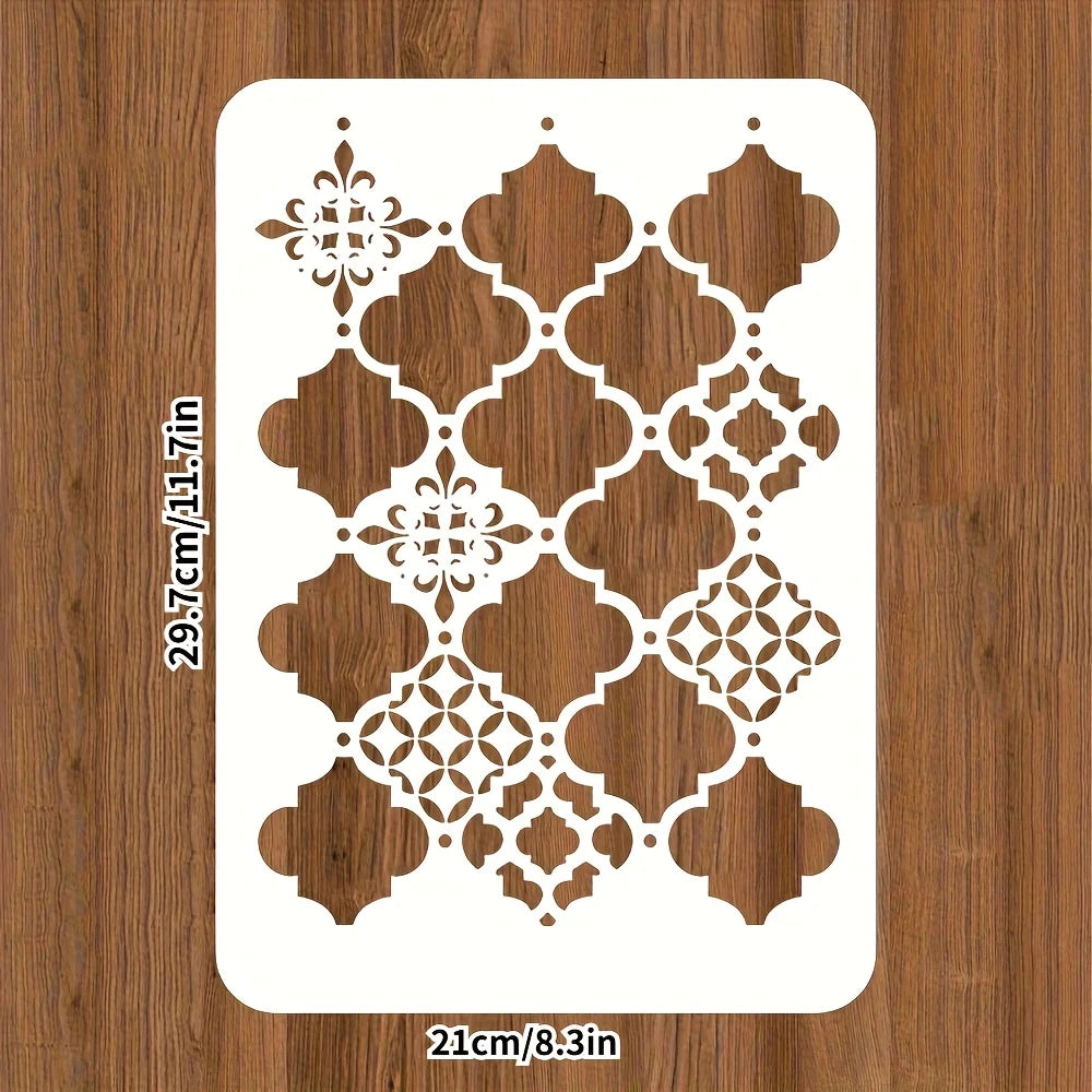 pochoirs stencil géométrique floral quadrilatéral blanc artisanal décoration peinture murale scrapbooking coloriage