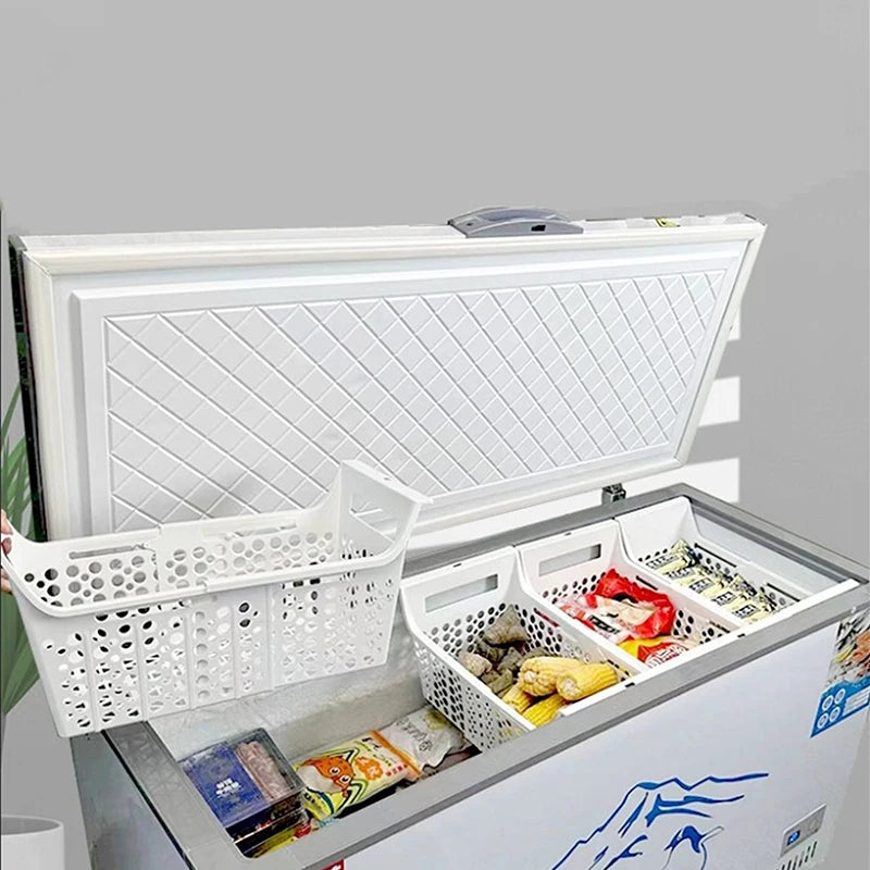 paniers rangement blancs perforés moderne rails coulissants réfrigérateur congélateur optimisation espace almacenamiento alimentos durable