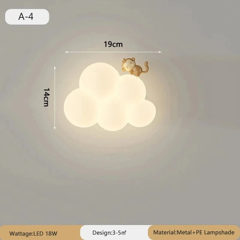 appliques murales decoratives lumiere led nuages animaux blanc moderne chambre enfants