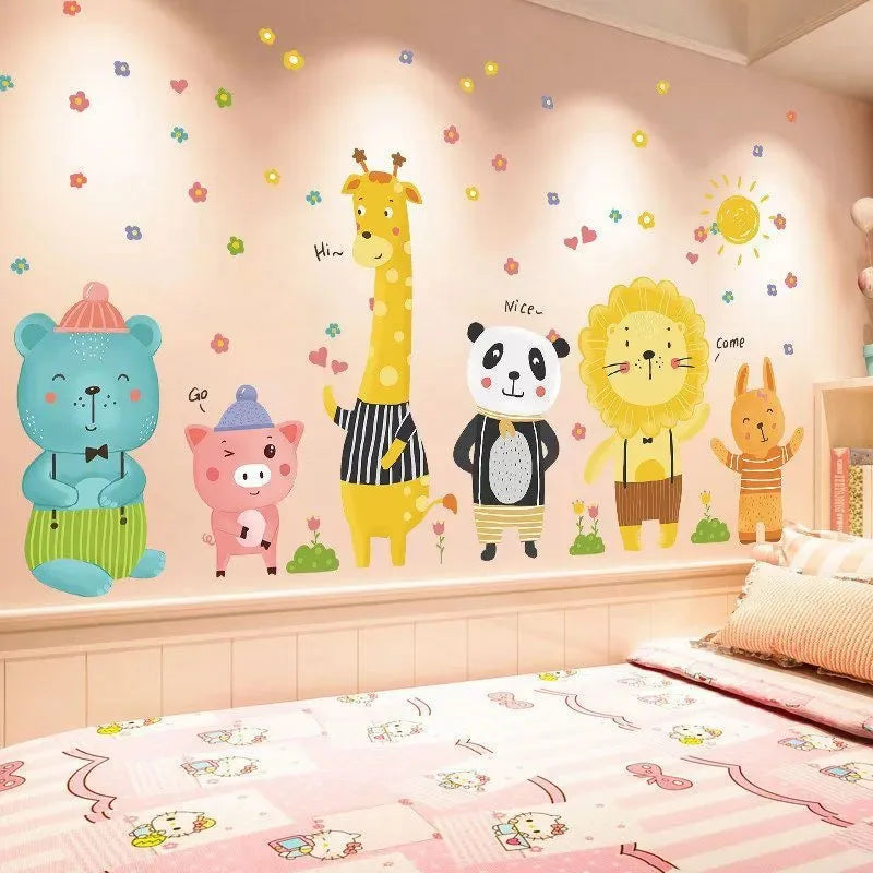 stickers muraux animaux cartoon multicolores enfants deco chambre salon adhésifs