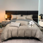 housse couette jacquard brodée ensemble pièces lit double gris clair contemporain fixations opaques microfibre