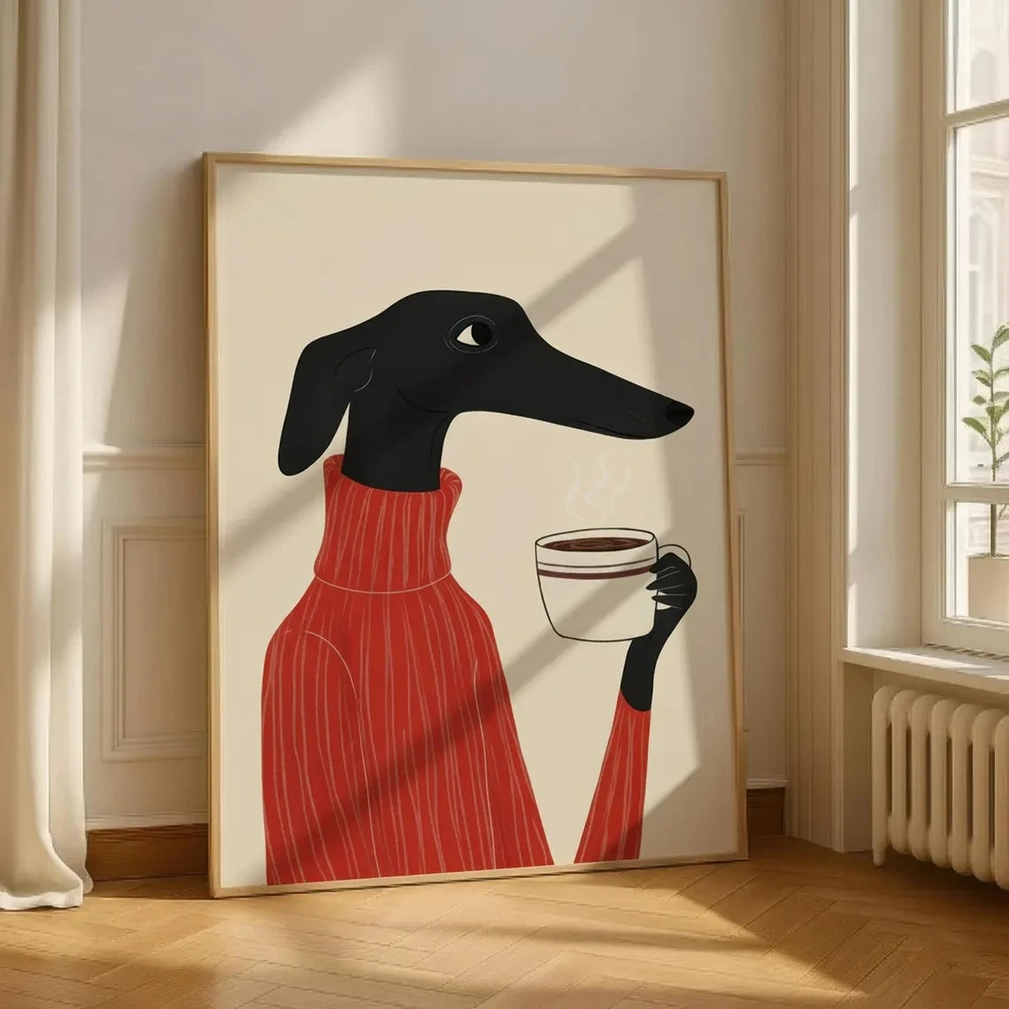 affiche chien robe contemporaine salon illustration décoration mur horizontale 20x30