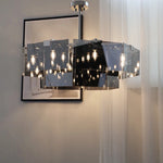 lampe suspendue moderne noir transparent facettes géométriques réfléchissantes salon restaurant chambre
