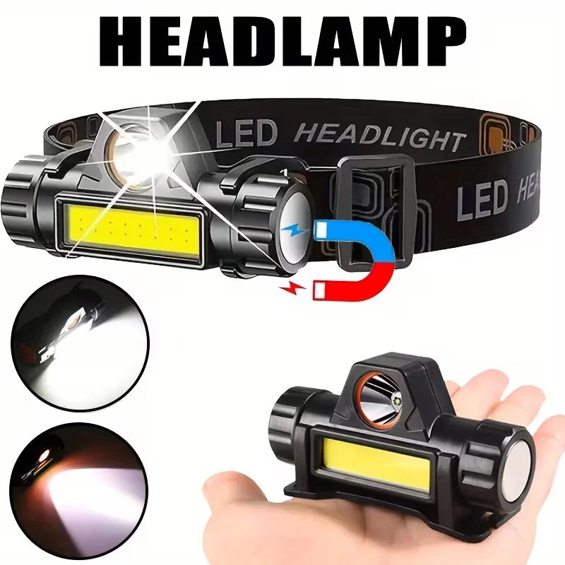 lampe frontale portable led rechargeable usb camping randonnée fishing clip