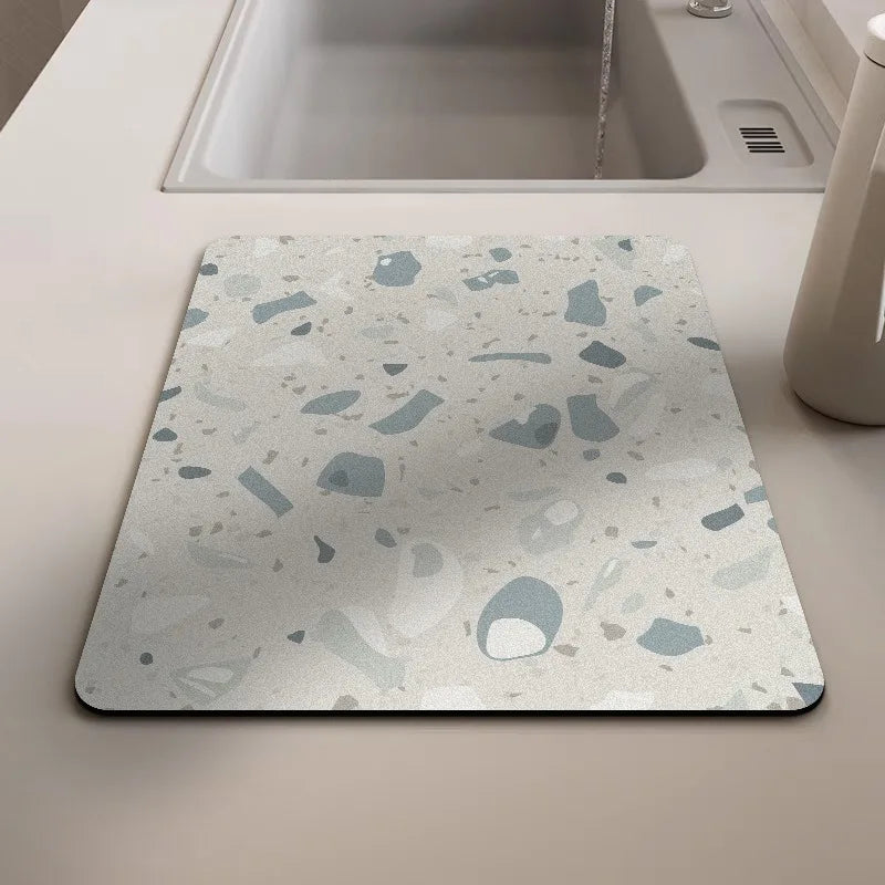 tapis séchage vaisselle gris effet terrazzo absorbant antidérapant cuisine évier moderne