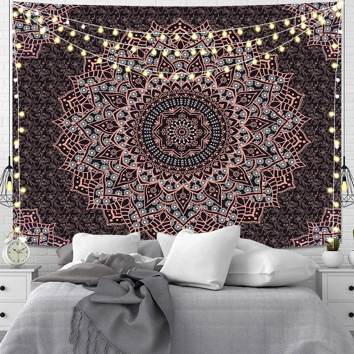 tapisserie murale mandala bohème bleu orange noir éléphant géométrique polyester rectangle