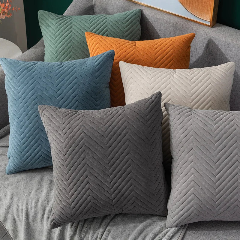 coussins carrés modernes motif zigzag bleu gris vert orange décoration lit voiture