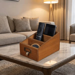 boîte rangement bois rustique compartiments télécommandes smartphones accessoires vintage respectueux environnement pastorale