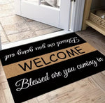 tapis d'entrée moderne lettres blanches noir cœur texte 50x75cm 60x90cm 80x120cm